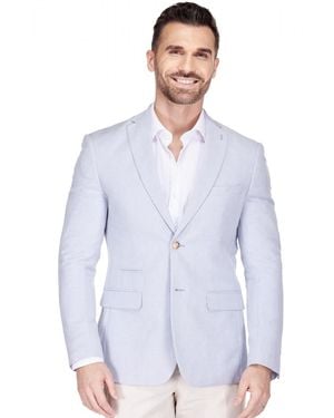 Gino Vitale Slim Fit Linen-blend Blazer - Blue