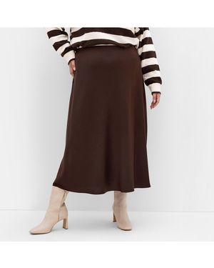 City Chic Miranda Midi Skirt - Brown