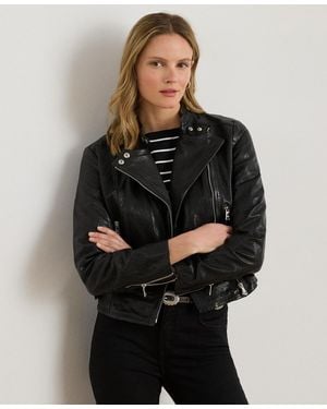 Ralph Lauren Tumbled Leather Moto Jacket - Black