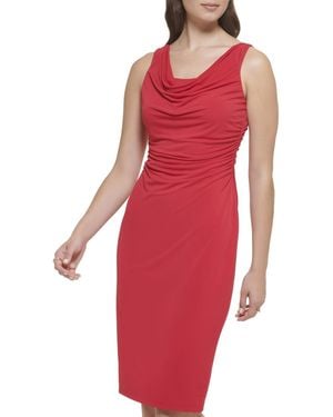 Kensie Cowlneck Jersey Knit Sheath Dress - Red