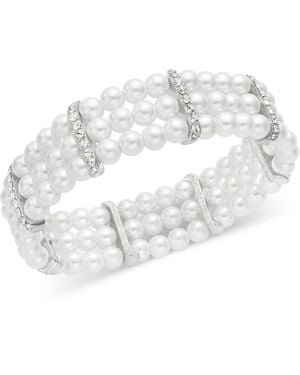 Charter Club Silver-tone Pave & Imitation Pearl Triple-row Stretch Bracelet - White