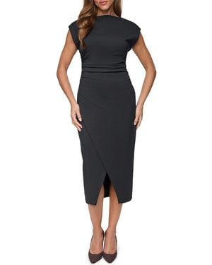 Vince Camuto Funnel Neck Shirred Waist Bodycon Dress - Black