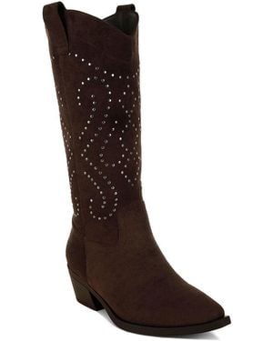 Rag & Co Lariat Studs Embellished Cowboy Boots - Brown
