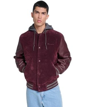 Champion Varsity Faux Suede Leather Jacket - Purple