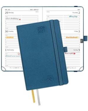 Gnuadz Pocket Planner 2026-2027 Academic Weekly Hourly Leather Cover - Blue