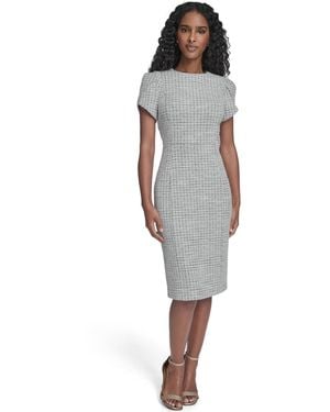 Jessica Howard Tulip-sleeve Jewel Neck Midi Dress - Gray