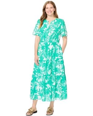 Woman Within Plus Size Tiered Midi Dress - Green
