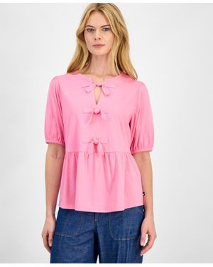 Nautica Solid Bow Peplum Top - Pink