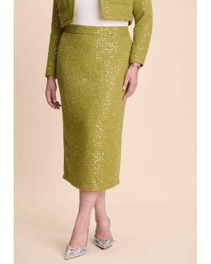 Eloquii Sequin Tweed Midi Skirt - Green