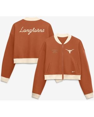 Nike Texas Longhorns Texas Academic Oversized Cropped Full-zip Bomber Jacket - Brown