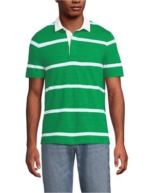 Lands' End Short Sleeve Slub Textured Rugby Polo - Green