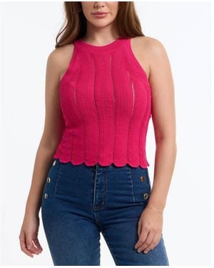 Bebe Scallop Hem Pointelle Sweater Halter Top - Red