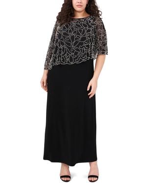 Msk Plus Size Beaded Cape Gown - Black