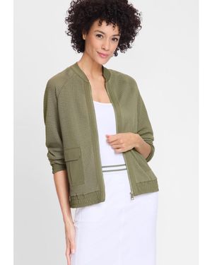 Olsen Mixed Media Zip Front Bomber Jacket - Green