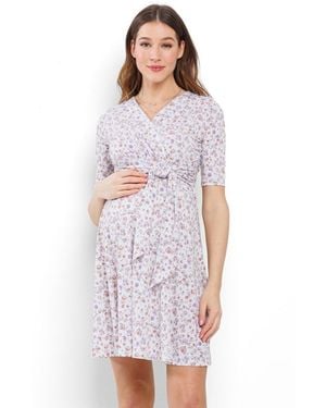 Hello Miss Maternity Floral Wrap Nursing Dress - White