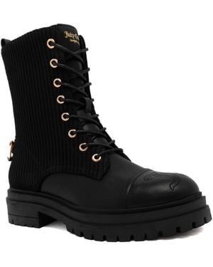 Juicy Couture Ediva Combat Round-toe Faux Leather Boots - Black