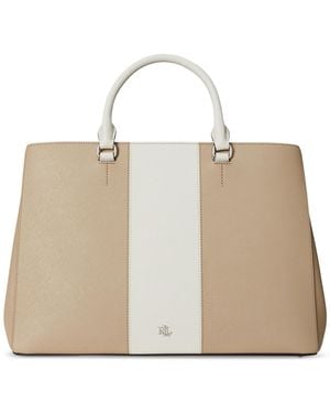 Ralph Lauren Two-tone Leather Large Hanna Satchel - Natural
