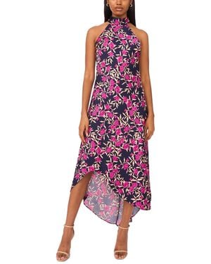 Cece Draped Satin Tie Back Halter Midi Dress - Purple