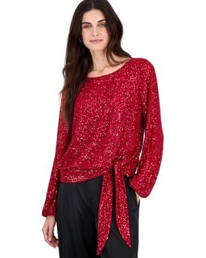Tahari Sequin Long-sleeve Blouse - Red