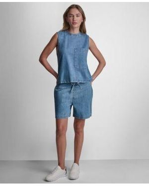 DKNY A Line Sleeveless Top Mid Rise Flowy Relaxed Pull On Shorts - Blue