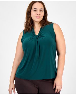 Kasper Plus Size Twist-neck Sleeveless Top - Green
