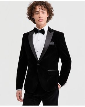 Tom Baine Slim Fit Peak Lapel Velvet Sport Coat - Black