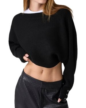 Guess Emily Boat Neck Long-sleeve Ribbed Sweater - Black