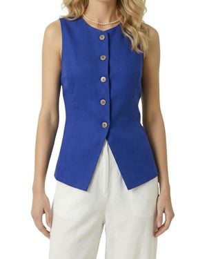 Modenaire Asymmetrical-hem Sleeveless Button-front Vest - Blue