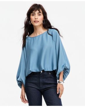 INC International Concepts Elbow-sleeve Bubble Boat Neck Blouse - Blue