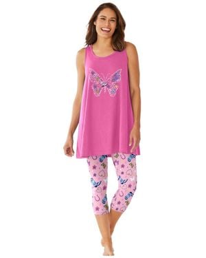 Dreams & Co. Scoopneck Tank & Capri legging Pj Set - Pink