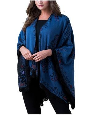 Simply Natural Reversible Alpaca Ruana - Blue