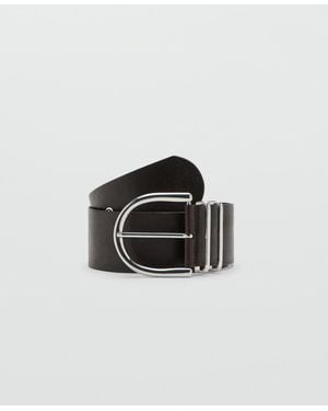 Mango Oval Buckle Leather Belt - Black
