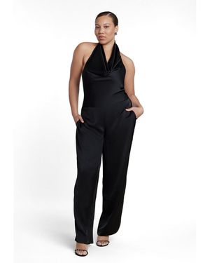 Eloquii Plus Size Halter Cowl Neck Satin Jumpsuit - Black
