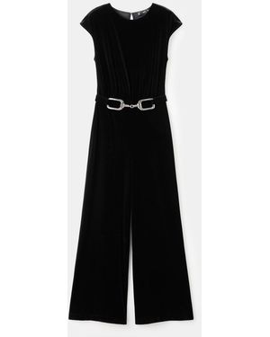 Mango Velvet Belt Jumpsuit - Black