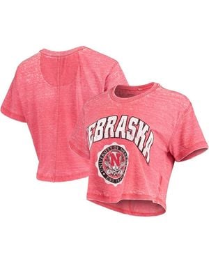 Pressbox Nebraska Huskers Edith Vintage-like Burnout Crop T-shirt - Pink