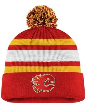 Fanatics /yellow Calgary Flames Authentic Pro Cuffed Pom Knit Hat - Red