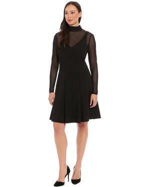 London Times Mock Neck Long-sleeve Dress - Black