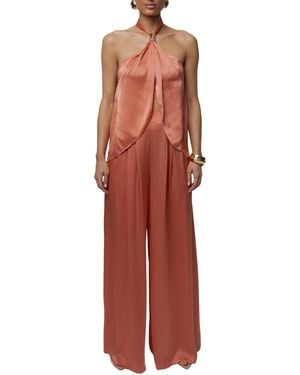 JLUXLABEL Cascade Halter-neck Wide-leg Satin Blouse And Pants - Red