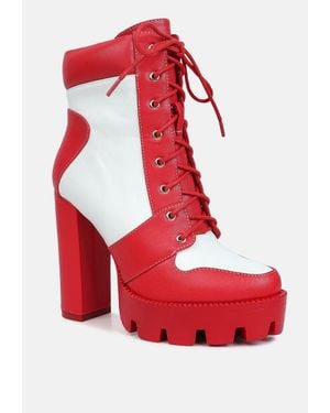 LONDON RAG Moos Block Heel Lace Up Boots - Red