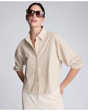 Kenneth Cole Button-front Cropped Shirt - Natural