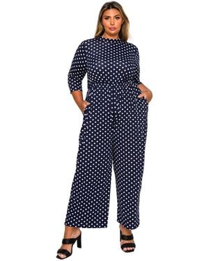 L I V D Plus Size Lunette Dot Wide Leg Jumpsuit - Blue