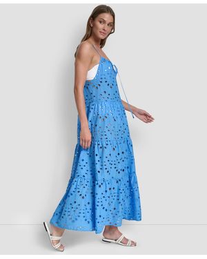 dkny women's tiered maxi dress swim cover-up DKNY Women's Tiered Eyelet Maxi Dress Swim Cover-Up
