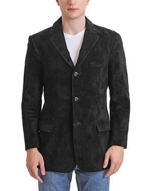BGSD Men Robert Three-button Suede Leather Blazer - Black