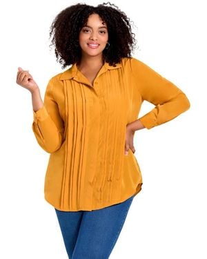 Avenue Plus Size Pleated Button Down Shirt - Orange
