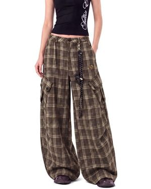 AELFRIC EDEN Plaid baggy Barrel Cargo Pants - Brown