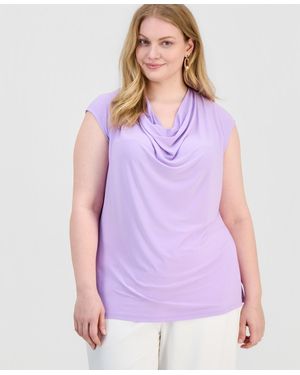 Kasper Plus Size Cowl-neck Cap-sleeve Top - Purple
