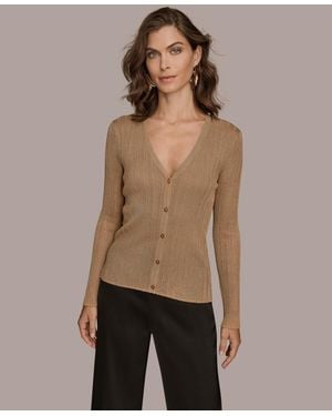 Donna Karan Novelty Long Sleeve V-neck Cardigan - Natural