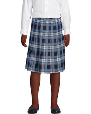 Lands' End Little Girls School Uniform Plaid Pleated Skirt Below The Knee - Blue