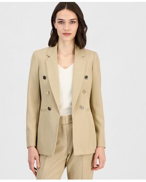 Anne Klein Faux Double-breasted Open-front Twill Blazer - Natural