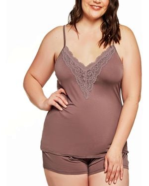 iCollection Zennie Modal And Lace Plus Size 2-pieces Cami And Short Set - Purple